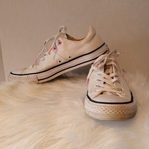 Converse White Sneakers with Pink Accents, Size 9